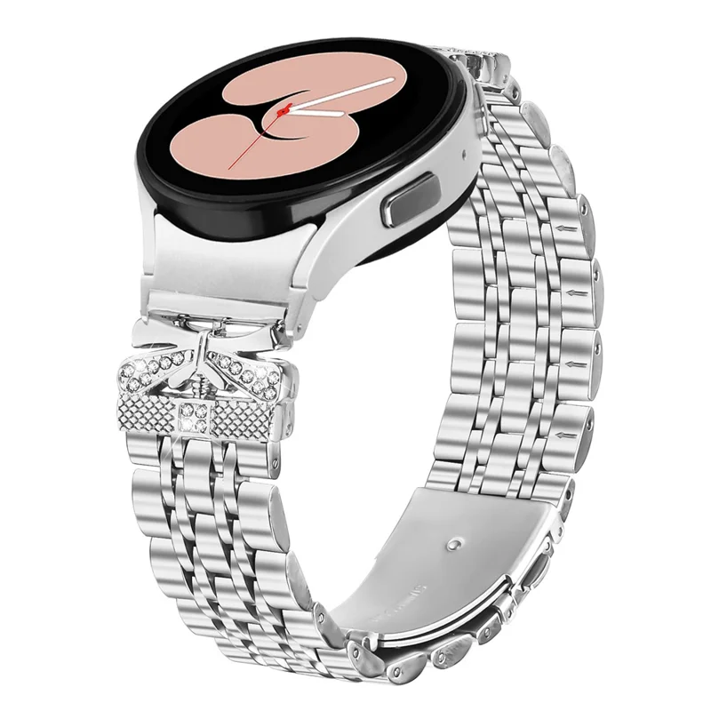 Silver Metal Strap with Connector for Samsung Galaxy Watch7 44mm / 40mm Butterfly Rhinestones Decor 7-Bead Watch Band