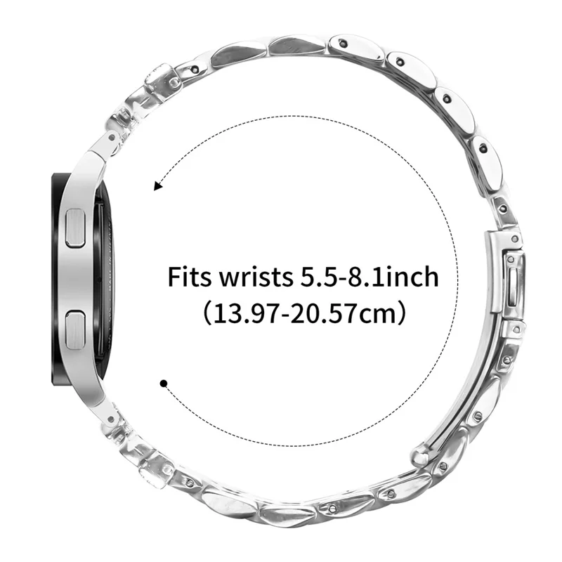 Silver Metal Strap with Connector for Samsung Galaxy Watch7 44mm / 40mm Butterfly Rhinestones Decor 7-Bead Watch Band