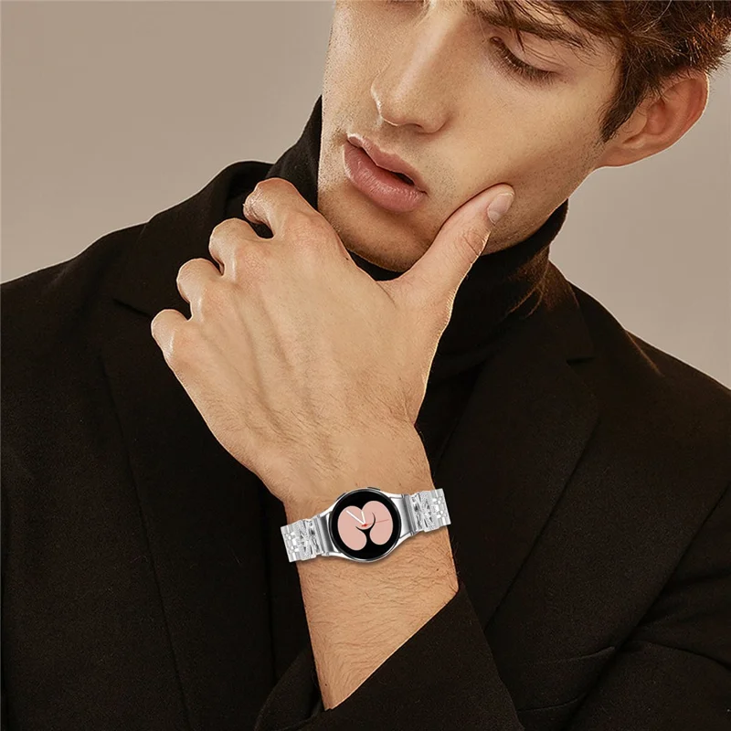 Silver Metal Strap with Quick Release Connector for Samsung Galaxy Watch7 44mm  /  40mm Butterfly Rhinestones Decor 7-Bead Watch Band