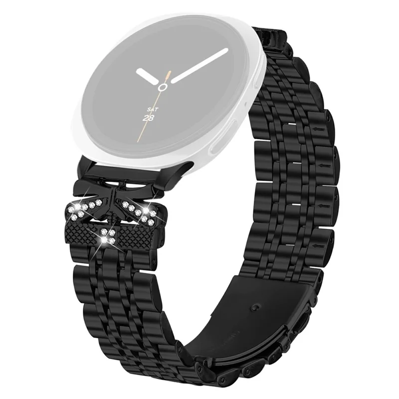 Watch Strap for Samsung Galaxy Watch8 44mm / 40mm / 8 Classic 46mm Rhinestone Butterfly Decor Stainless Steel Band - Black