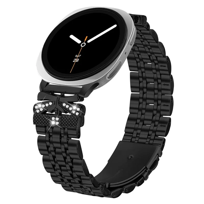 Watch Strap for Samsung Galaxy Watch8 44mm / 40mm / 8 Classic 46mm Rhinestone Butterfly Decor Stainless Steel Band - Black