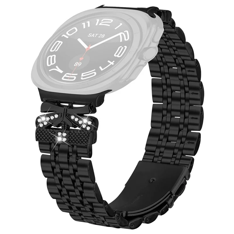 Watch Strap for Samsung Galaxy Watch Ultra (2025) 47mm / Ultra 47mm Rhinestone Butterfly Decor Stainless Steel Band - Black