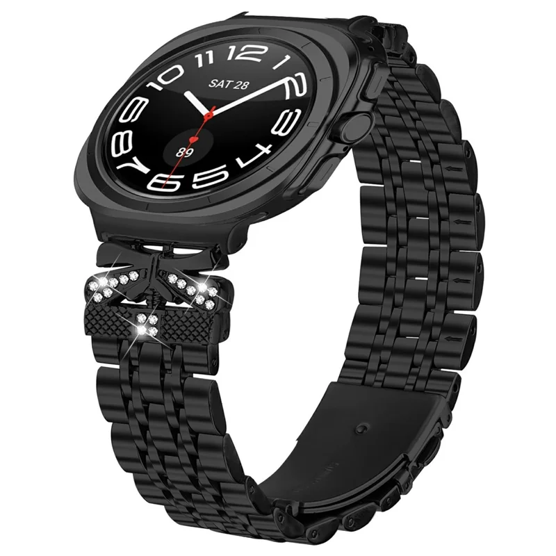 Watch Strap for Samsung Galaxy Watch Ultra (2025) 47mm / Ultra 47mm Rhinestone Butterfly Decor Stainless Steel Band - Black