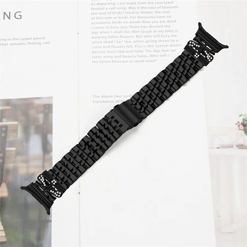 Watch Strap for Samsung Galaxy Watch Ultra (2025) 47mm / Ultra 47mm Rhinestone Butterfly Decor Stainless Steel Band - Black