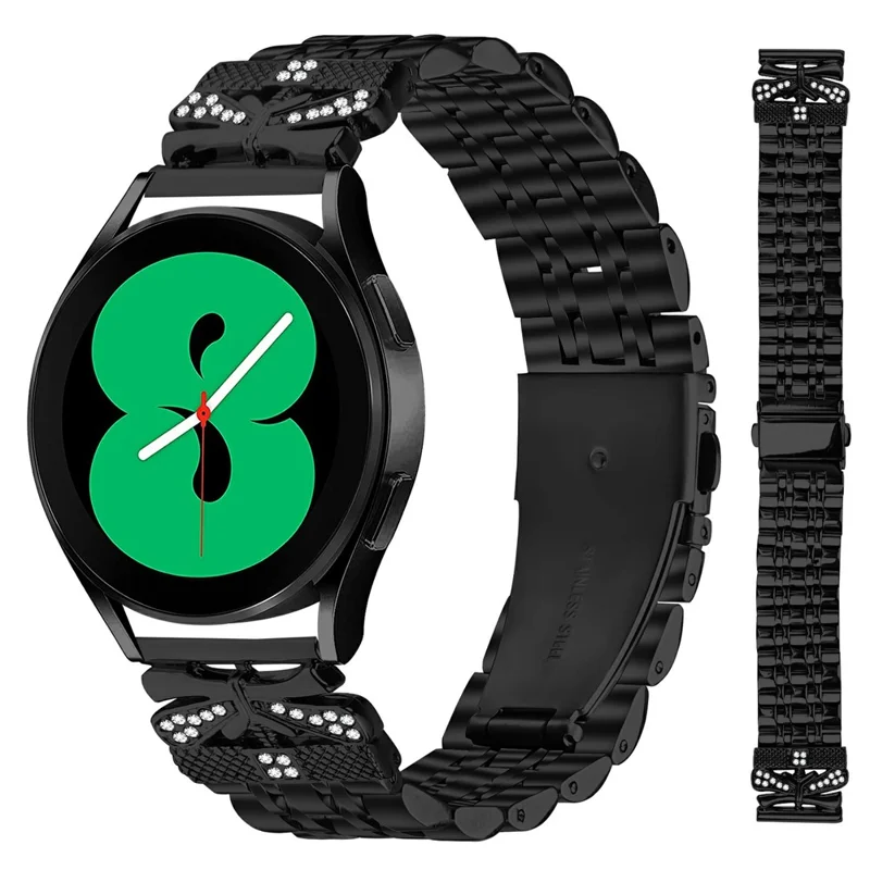 Watch Strap for Garmin D2 Air X10 / Bounce / vivoactive 5 / GarminActive 5 / vivomove Trend Rhinestone Butterfly Decor Stainless Steel Band - Black