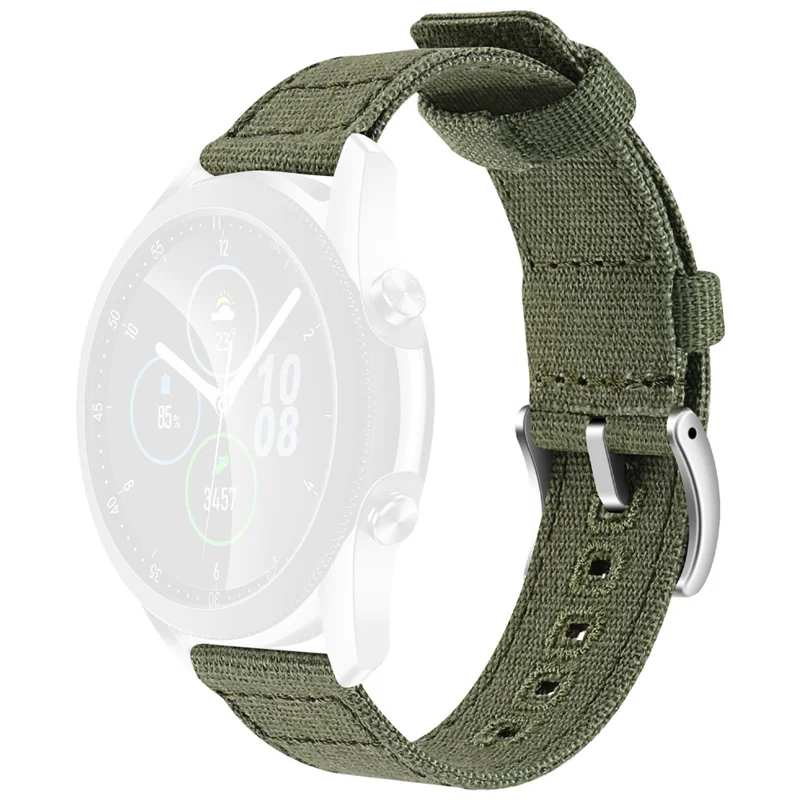 Bracelet de montre 22 mm pour Samsung Galaxy Watch3 45 mm, bracelet en toile avec boucle à ardillon - vert armée
