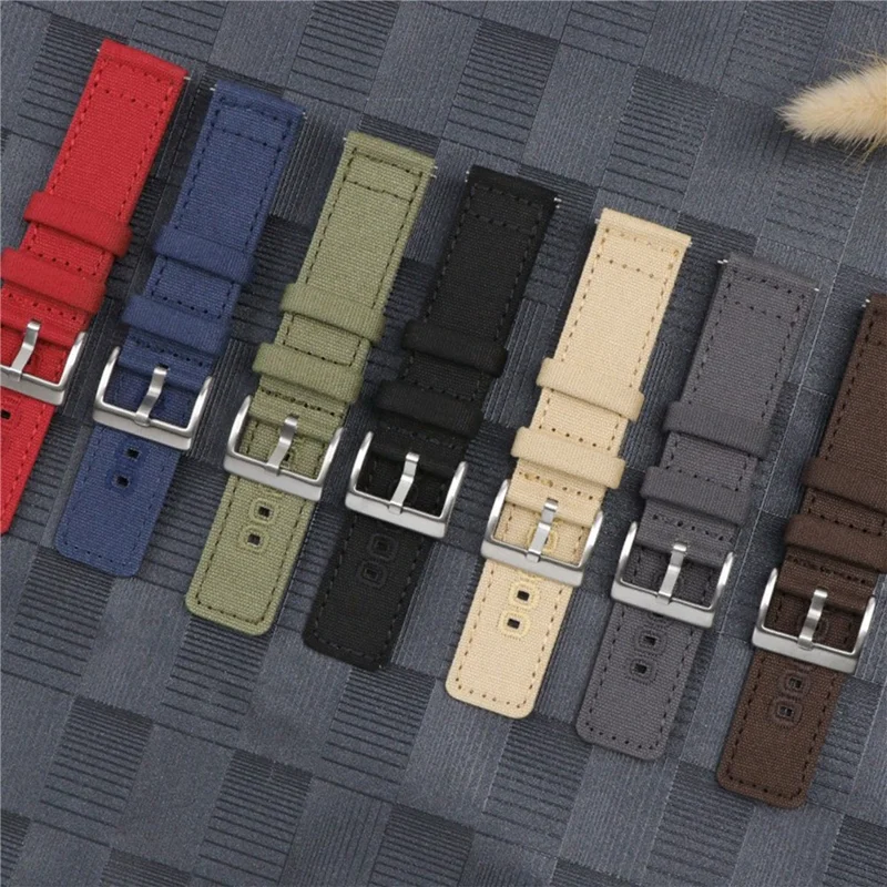Bracelet de montre 22 mm pour Samsung Galaxy Watch3 45 mm, bracelet en toile avec boucle à ardillon - vert armée