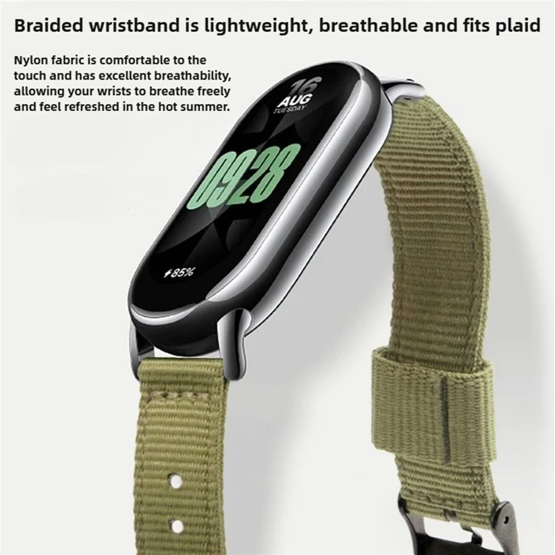 For Xiaomi Smart Band 10  /  9  /  8 Woven Nylon Watch Band Pin Buckle Strap - Army Green