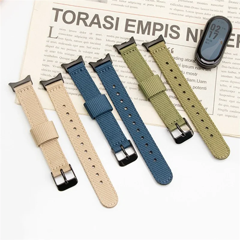 For Xiaomi Smart Band 10  /  9  /  8 Woven Nylon Watch Band Pin Buckle Strap - Army Green