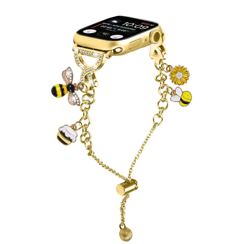 Cinturino in stile catena singola placcata per Apple Watch Series 10 9 8 7 SE 6 5 4 3 2 1 42mm 41mm 40mm 38mm, bracciale metallico con chiusura scorrevole - Oro