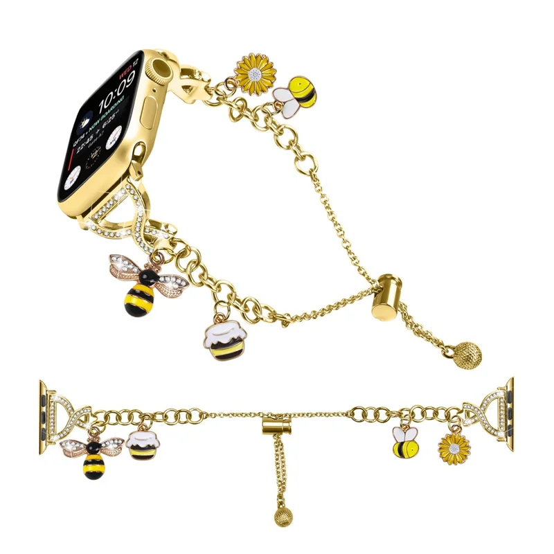 Cinturino in stile catena singola placcata per Apple Watch Series 10 9 8 7 SE 6 5 4 3 2 1 42mm 41mm 40mm 38mm, bracciale metallico con chiusura scorrevole - Oro