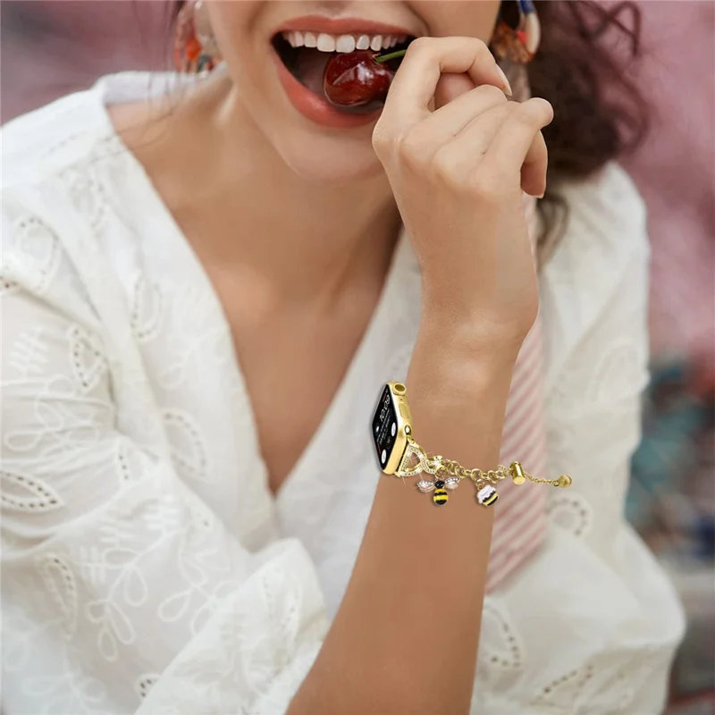 Cinturino in stile catena singola placcata per Apple Watch Series 10 9 8 7 SE 6 5 4 3 2 1 42mm 41mm 40mm 38mm, bracciale metallico con chiusura scorrevole - Oro