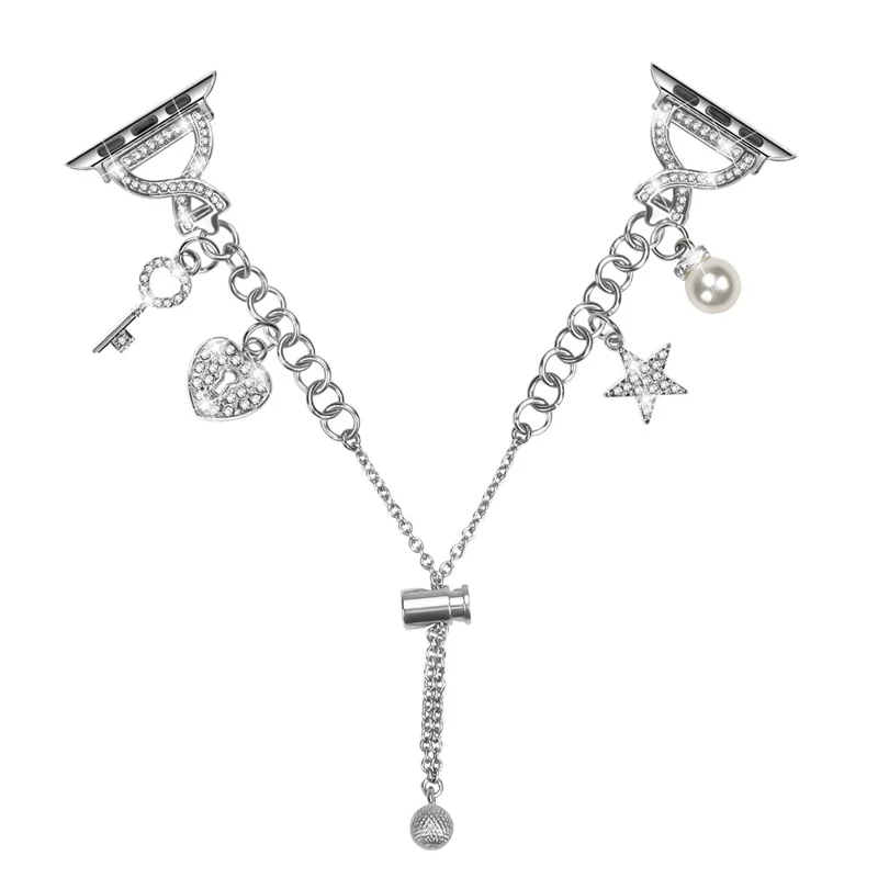 Silver Single Chain Style Watchband for Apple Watch Ultra 3 2 1 49mm / Series 11 10 46mm / 9 8 7 45mm / SE3 SE2 SE 6 5 4 44mm / 3 2 1 42mm Metal Sliding Strap