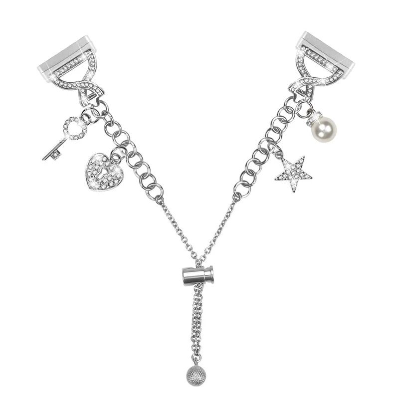 For Fitbit Versa 4 / Sense 2 Silver Single Chain Style Watchband Metal Sliding Bracelet Strap with Heart / Key Pendant
