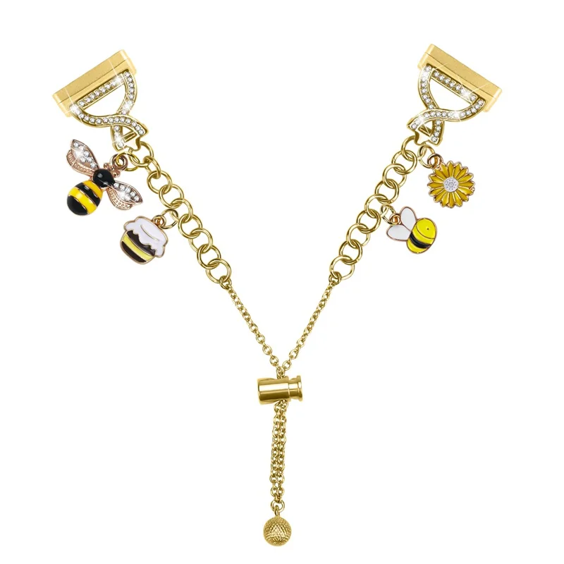 For Fitbit Versa 4 / Sense 2 Electroplated Single Chain Style Watchband Metal Sliding Bracelet Strap with Heart / Key Pendant - Gold