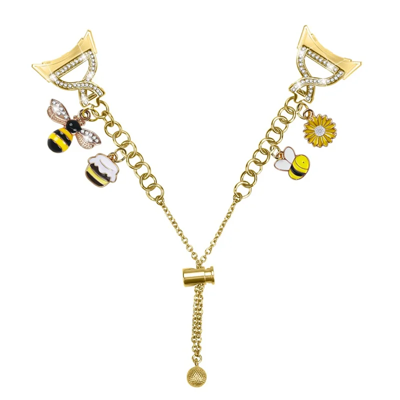 Galvanisiertes Einzelkettenglied-Armband für Google Pixel Watch 4 41 mm / Watch 3 41 mm / Watch 2 / Watch Metall-Schiebe-Armband mit Herz-/Schlüssel-Anhänger – Gold