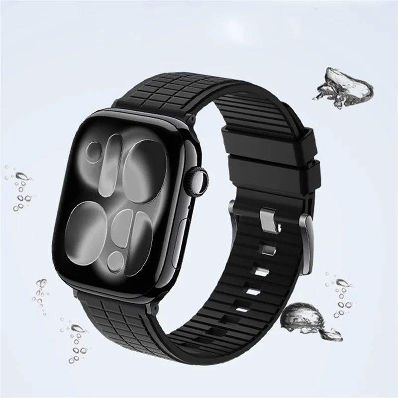 Fluororubber Armband für Apple Watch Series 11 10 42mm / 9 8 7 41mm / SE3 SE2 SE 6 5 4 40mm / 3 2 1 38mm Schnellwechsel Atmungsaktives Uhrenarmband - Schwarz