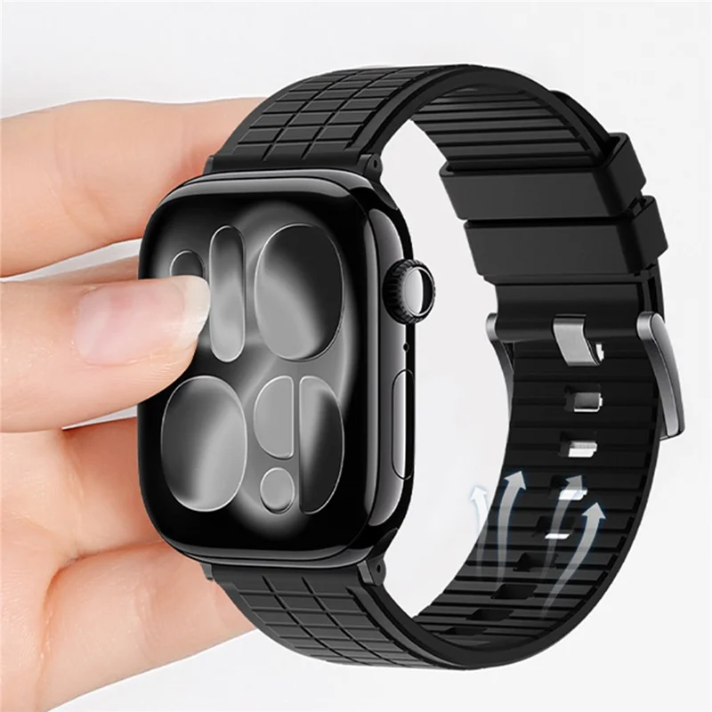 Fluorubber Strap for Apple Watch Ultra 3 2 1 49mm  /  Series 11 10 46mm  /  9 8 7 45mm  /  SE3 SE2 SE 6 5 4 44mm  /  3 2 1 42mm Quick Release Breathable Watch Band - Black