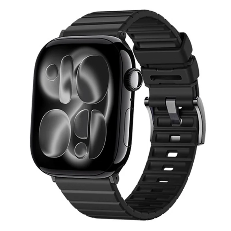 Cinturino in gomma fluorurata per Apple Watch Series 11 10 42 mm / 9 8 7 41 mm / SE3 SE2 SE 6 5 4 40 mm / 3 2 1 38 mm, sistema di rilascio rapido, nero