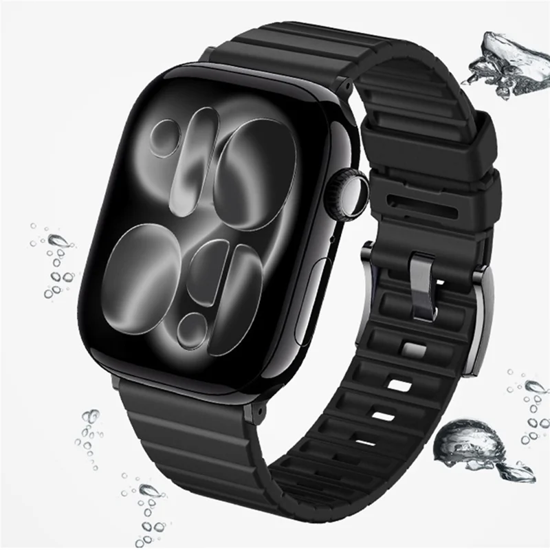 Cinturino in gomma fluorurata per Apple Watch Series 11 10 42 mm / 9 8 7 41 mm / SE3 SE2 SE 6 5 4 40 mm / 3 2 1 38 mm, sistema di rilascio rapido, nero