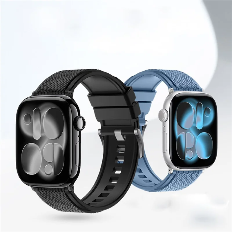 Cinturino in Fluoroelastomero con Texture Incrociata per Apple Watch Series 11 10 42mm / 9 8 7 41mm / SE3 SE2 SE 6 5 4 40mm / 3 2 1 38mm - Nero