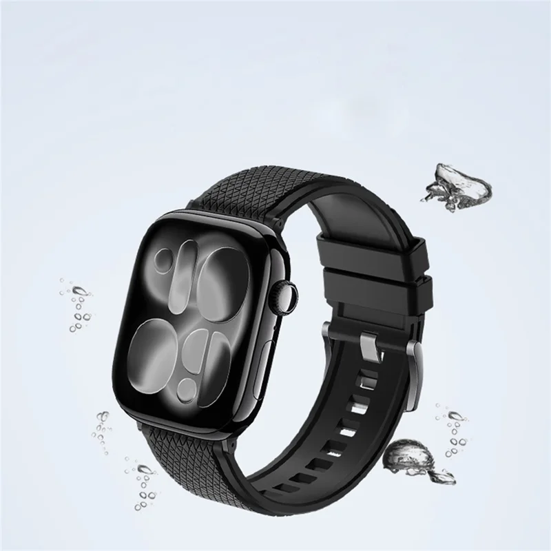 Cinturino in Fluoroelastomero con Texture a Croce per Apple Watch Ultra 3 2 1 49mm / Series 11 10 46mm / 9 8 7 45mm / SE3 SE2 SE 6 5 4 44mm / 3 2 1 42mm, Cinturino di Ricambio - Nero