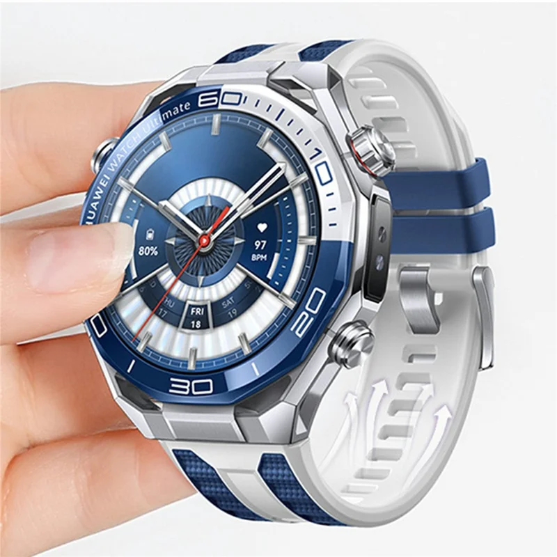 22 мм двухцветный ремешок для часов Huawei Watch GT 5 Pro / 5 / 4 / 46 мм / Watch 4, быстросъёмный силиконовый ремешок — синий