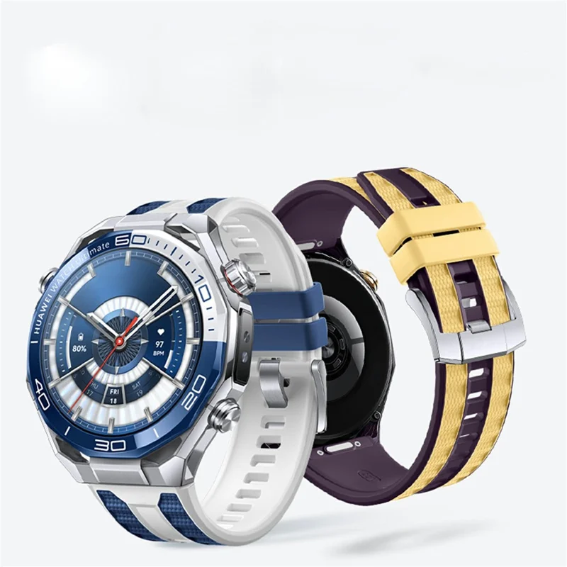 22 мм двухцветный ремешок для часов Huawei Watch GT 5 Pro / 5 / 4 / 46 мм / Watch 4, быстросъёмный силиконовый ремешок — синий