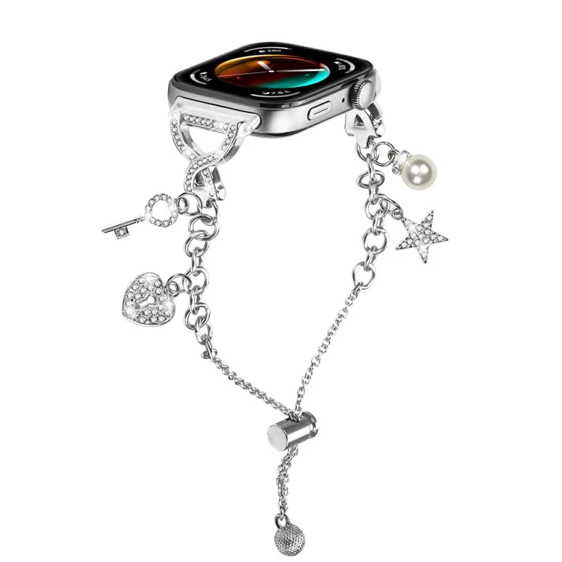 Cinturino per Huawei Watch Fit 3 / Watch 4 / 4 Pro Cinturino in Metallo a Catena Singola di Tipo X Argento con Perle