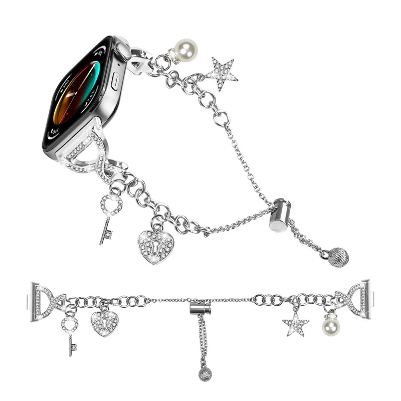 Cinturino per Huawei Watch Fit 3 / Watch 4 / 4 Pro Cinturino in Metallo a Catena Singola di Tipo X Argento con Perle