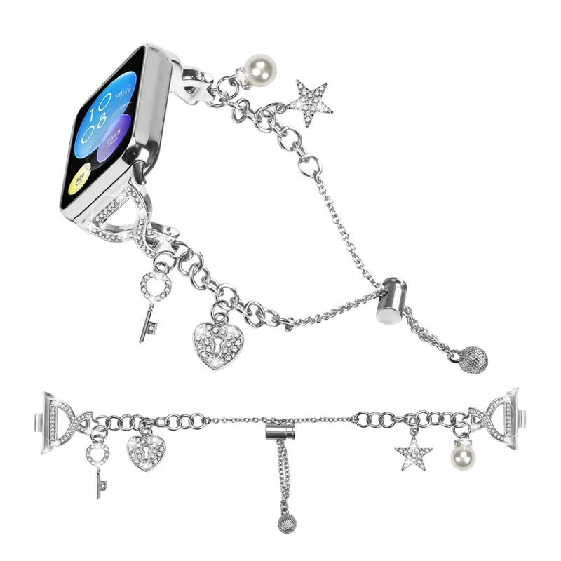 For Xiaomi Smart Band 9 Pro / 8 Pro Watch Band X-Type Silver Single Loop Pearl Chain Metal Strap