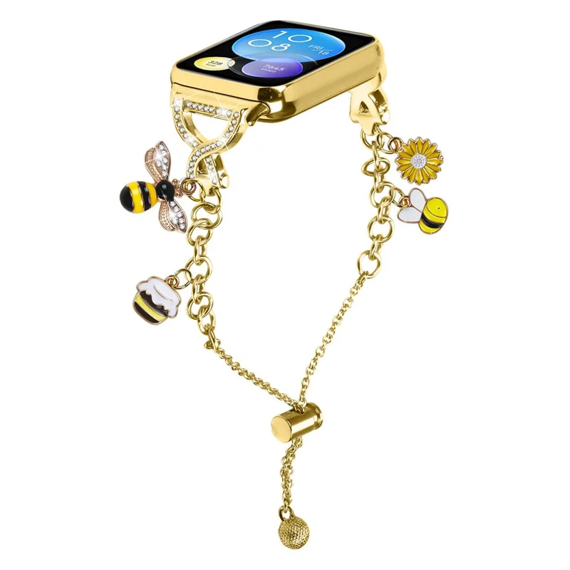 Electroplated Single Chain Style Watchband for Xiaomi Smart Band 9 Pro / 8 Pro Metal Sliding Bracelet Strap - Gold