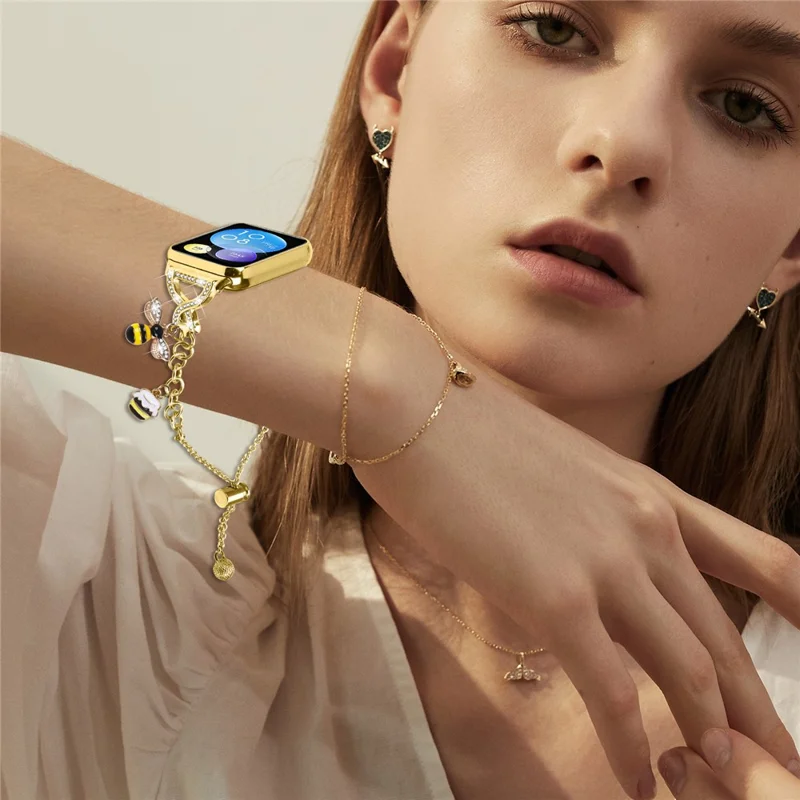 Electroplated Single Chain Style Watchband for Xiaomi Smart Band 9 Pro / 8 Pro Metal Sliding Bracelet Strap - Gold