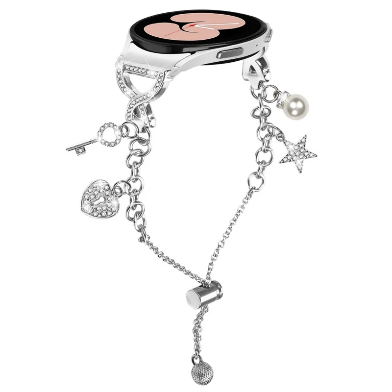 X-Type Silver Chain Watch Strap for Samsung Galaxy Watch7 / FE / 6 / 5 / 5 Pro / 6 Classic / 4 Classic Seamless Interface Single Loop Metal Band Adjustable Bracelet