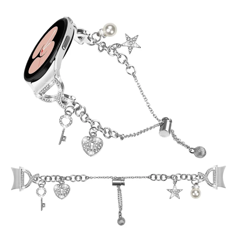 X-Type Silver Chain Watch Strap for Samsung Galaxy Watch7 / FE / 6 / 5 / 5 Pro / 6 Classic / 4 Classic Seamless Interface Single Loop Metal Band Adjustable Bracelet