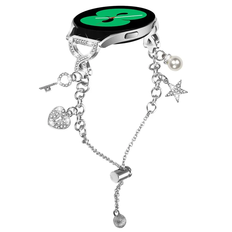 Correia Metálica 20 mm X Tipo Prata para Samsung Galaxy Watch7 / FE / 6 / 5 / 5 Pro / 4 / 4 Classic / Watch3 41 mm / Active 2 / Active / Gear Sport / S2 Classic Correia de Corrente Perolada de Alça Única