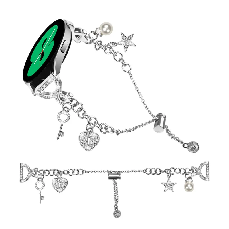 Correia Metálica 20 mm X Tipo Prata para Samsung Galaxy Watch7 / FE / 6 / 5 / 5 Pro / 4 / 4 Classic / Watch3 41 mm / Active 2 / Active / Gear Sport / S2 Classic Correia de Corrente Perolada de Alça Única