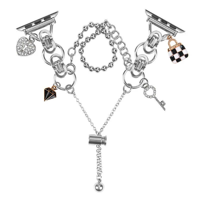 Cinturino in metallo a doppia catena argentato per Apple Watch Ultra 3 2 1 49mm / Series 11 10 46mm / 9 8 7 45mm / SE3 SE2 SE 6 5 4 44mm / 3 2 1 42mm, con regolazione a coulisse