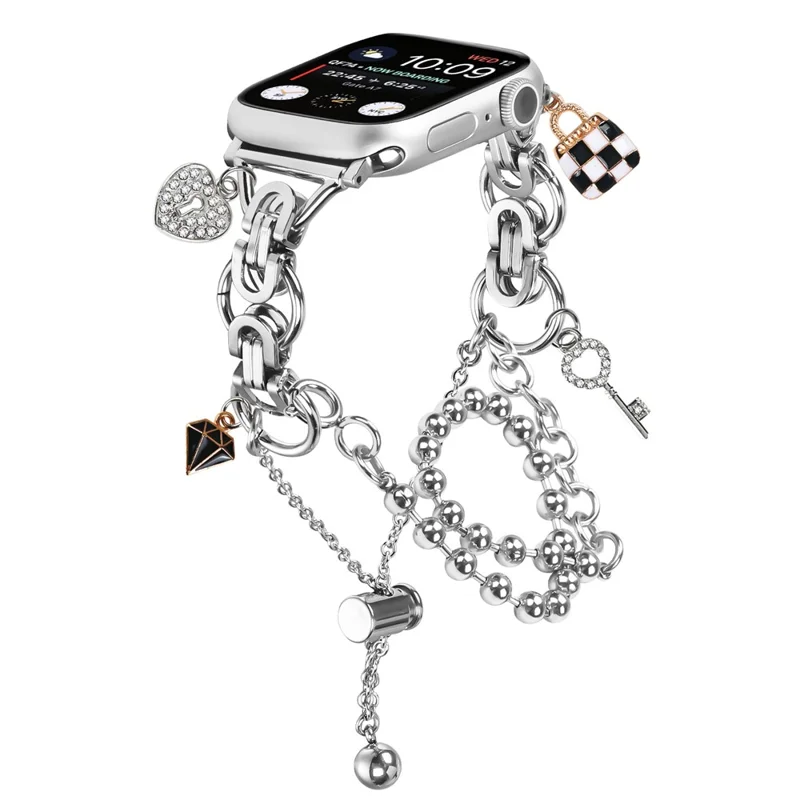 Cinturino in metallo a doppia catena argentato per Apple Watch Ultra 3 2 1 49mm / Series 11 10 46mm / 9 8 7 45mm / SE3 SE2 SE 6 5 4 44mm / 3 2 1 42mm, con regolazione a coulisse