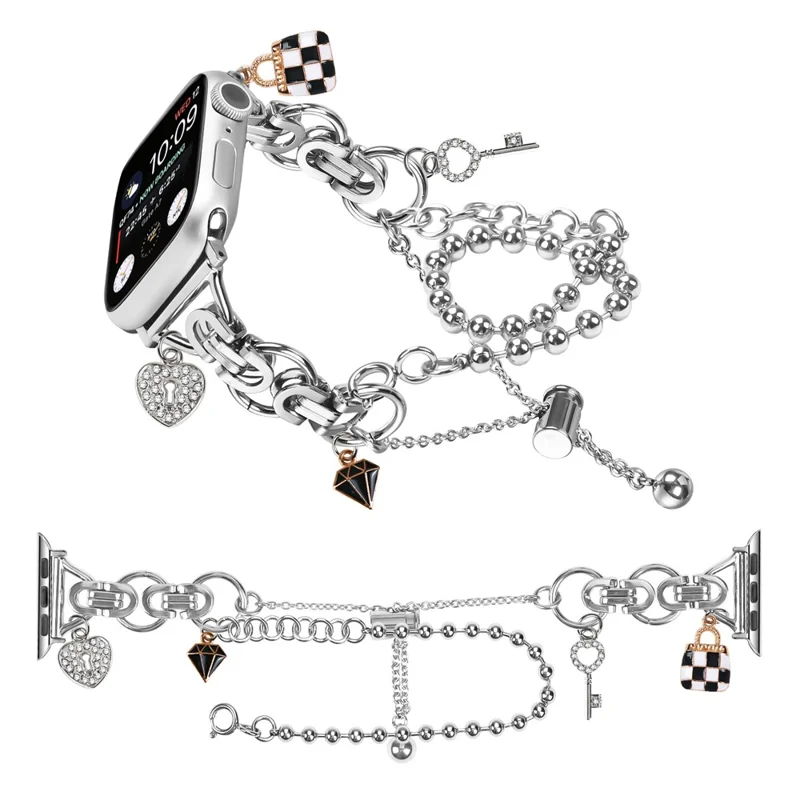 Cinturino in metallo a doppia catena argentato per Apple Watch Ultra 3 2 1 49mm / Series 11 10 46mm / 9 8 7 45mm / SE3 SE2 SE 6 5 4 44mm / 3 2 1 42mm, con regolazione a coulisse