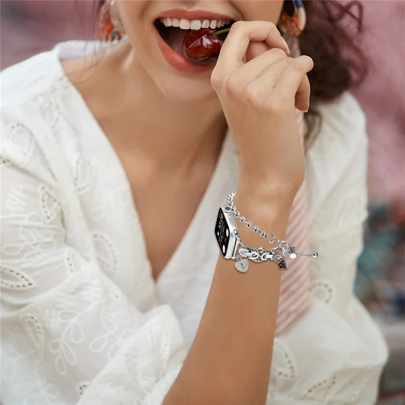 Cinturino in metallo a doppia catena argentato per Apple Watch Ultra 3 2 1 49mm / Series 11 10 46mm / 9 8 7 45mm / SE3 SE2 SE 6 5 4 44mm / 3 2 1 42mm, con regolazione a coulisse