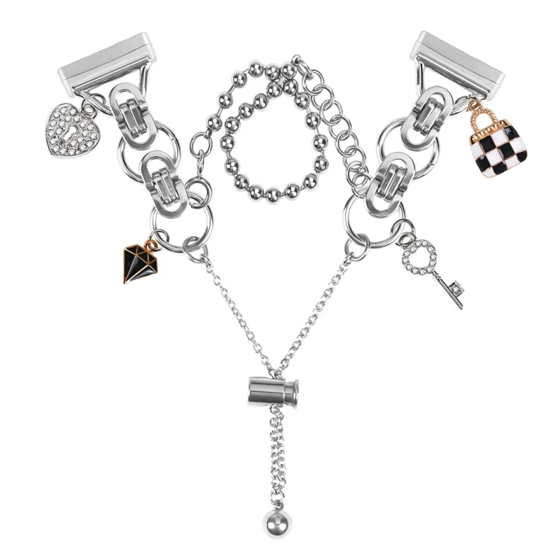 Silver Double Chain Link Metal Strap for Fitbit Versa 3 / Sense Watch Band Drawstring Adjustable