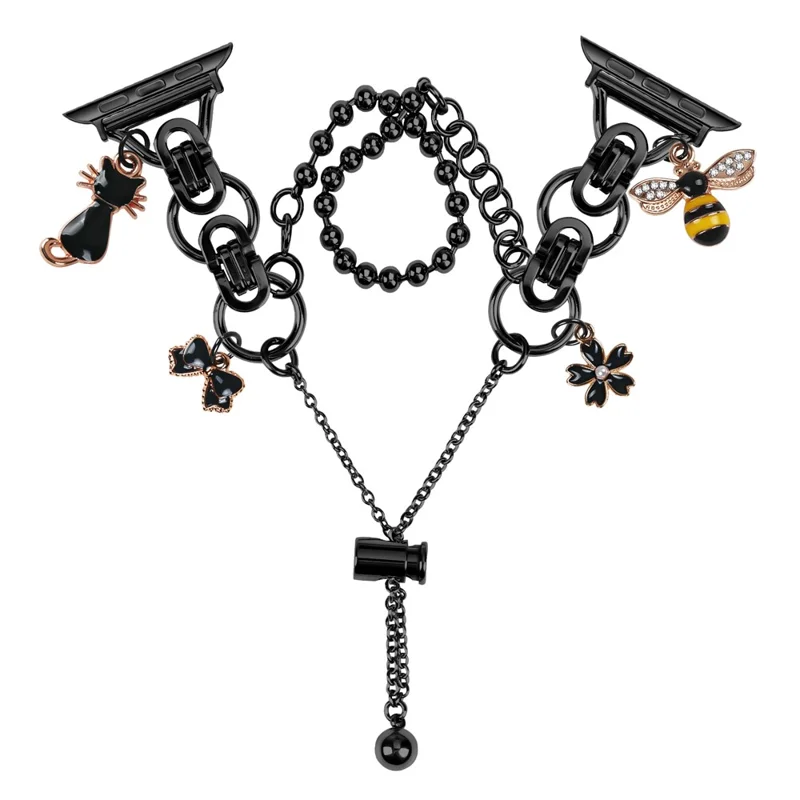 Cinturino in metallo con doppia catena placcato per Apple Watch Ultra 3 2 1 49mm / Series 11 10 46mm / 9 8 7 45mm / SE3 SE2 SE 6 5 4 44mm / 3 2 1 42mm, con regolazione a coulisse - Nero