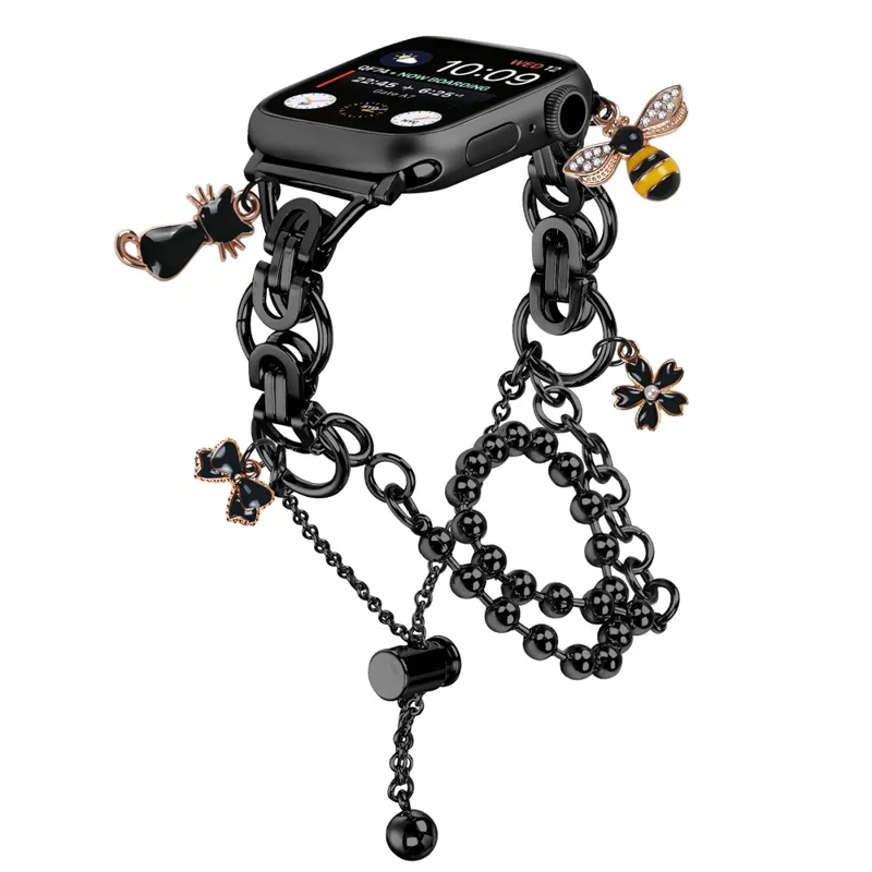 Cinturino in metallo con doppia catena placcato per Apple Watch Ultra 3 2 1 49mm / Series 11 10 46mm / 9 8 7 45mm / SE3 SE2 SE 6 5 4 44mm / 3 2 1 42mm, con regolazione a coulisse - Nero