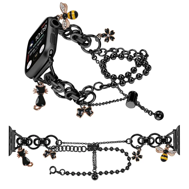 Cinturino in metallo con doppia catena placcato per Apple Watch Ultra 3 2 1 49mm / Series 11 10 46mm / 9 8 7 45mm / SE3 SE2 SE 6 5 4 44mm / 3 2 1 42mm, con regolazione a coulisse - Nero