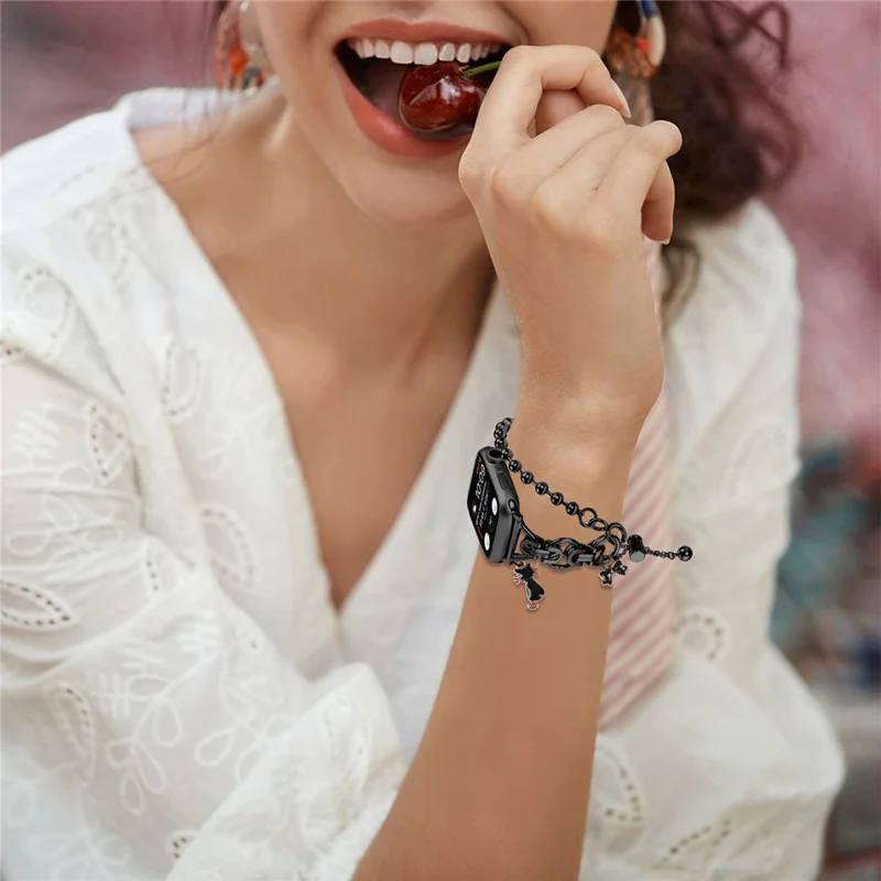 Cinturino in metallo con doppia catena placcato per Apple Watch Ultra 3 2 1 49mm / Series 11 10 46mm / 9 8 7 45mm / SE3 SE2 SE 6 5 4 44mm / 3 2 1 42mm, con regolazione a coulisse - Nero