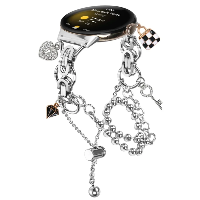 Silver Double Chain Link Metal Strap for Google Pixel Watch 3 41mm / Watch 2 / Watch Drawstring Adjustable Watch Band