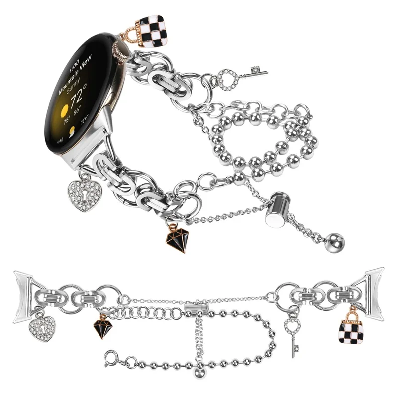 Silver Double Chain Link Metal Strap for Google Pixel Watch 3 41mm / Watch 2 / Watch Drawstring Adjustable Watch Band