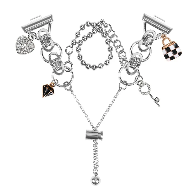 Silver Double Chain Link Metal Strap for Huawei Watch Fit 3 / Watch 4 / 4 Pro Watch Band Drawstring Adjustable