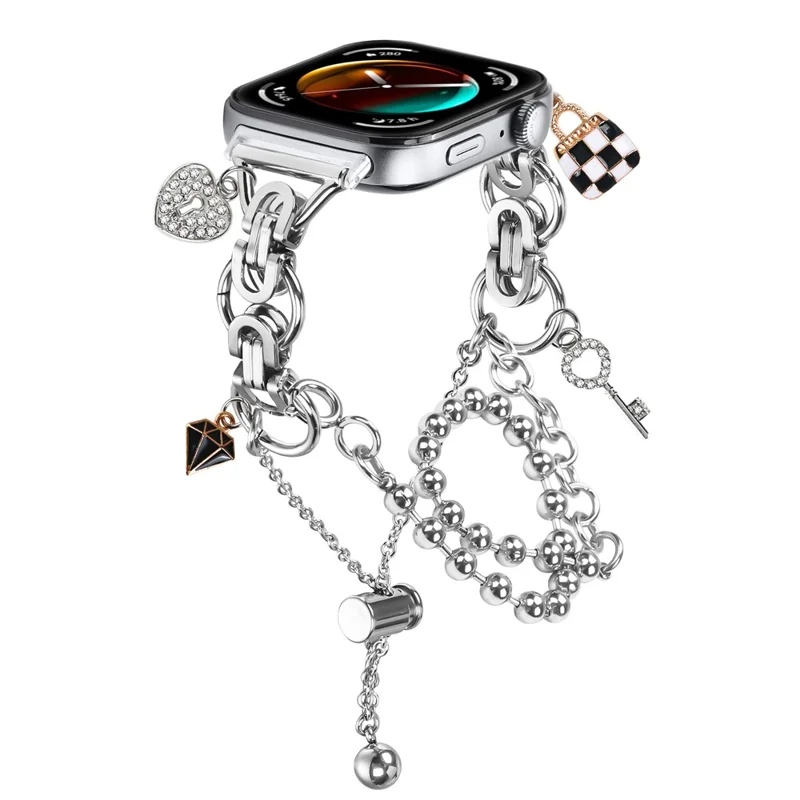 Silver Double Chain Link Metal Strap for Huawei Watch Fit 3 / Watch 4 / 4 Pro Watch Band Drawstring Adjustable